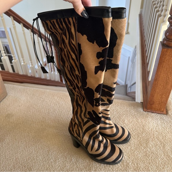 donald j pliner vintage womens 6.5 shoes heeled boots horse hair animal print - Picture 2 of 5